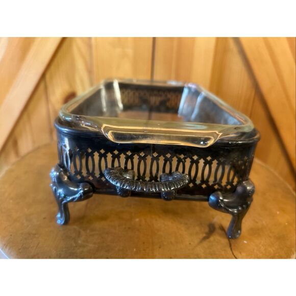 Vtg Anchor Hocking Fire King 1 Quart Rectangle Glass Casserole Dish Silver Tray - Picture 4 of 11